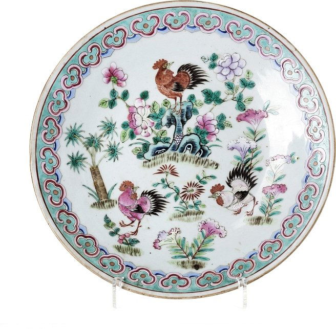 Plate 'roosters' in Chinese porcelain, Tongzhi (1 of 1)
