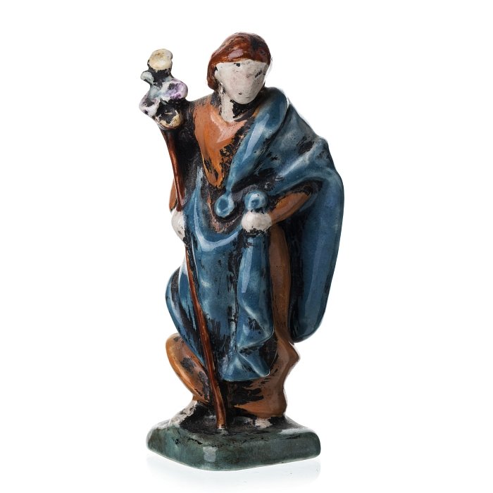 MARIA DE LOURDES CASTRO (born in 1934) - 'Nossa: Sculpture in ceramics from Sacavem, glazed polychrome decoration with drippings, representing a crib figure, Our Lady. Marked 'FL Sacavem, M.L.C., A-28'. Dimension:17.5cm.