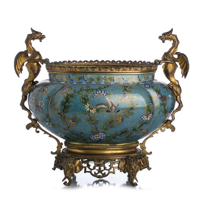 Chinese flower pot 'dragons' in cloisonnÃ© metal (1 of 1)