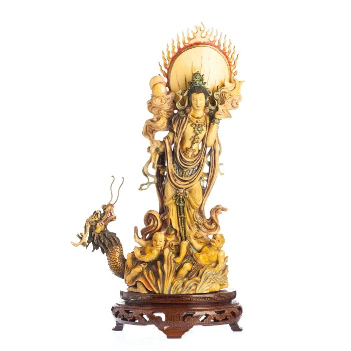 Chinese Deity with dragon in ivory (1 of 1)