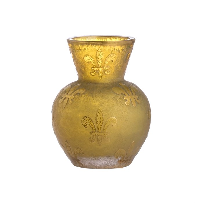 DAUM NANCY - Cameo Glass Vase 'Fleur-de-lis': France, c.1905, clear and yellow frosted glass with acid-etched cameo and gilt decoration, signed 'Daum Nancy with Croix de Lorraine'. Dim.:8,5 cm.