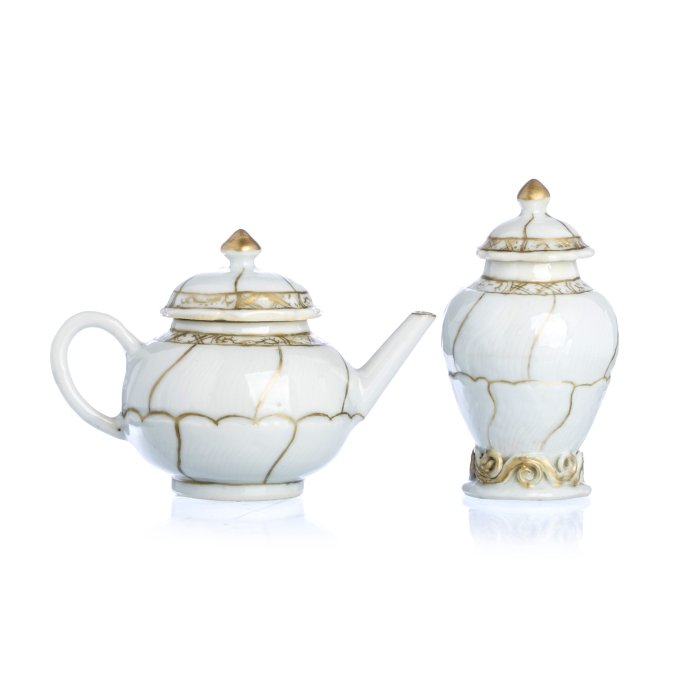 Chinese Porcelain Miniature Teapot and Tea Caddy, (1 of 1)