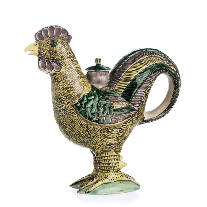 Chinese Porcelain Famille Verte Rooster Teapot, Kangxi (1 of 1)