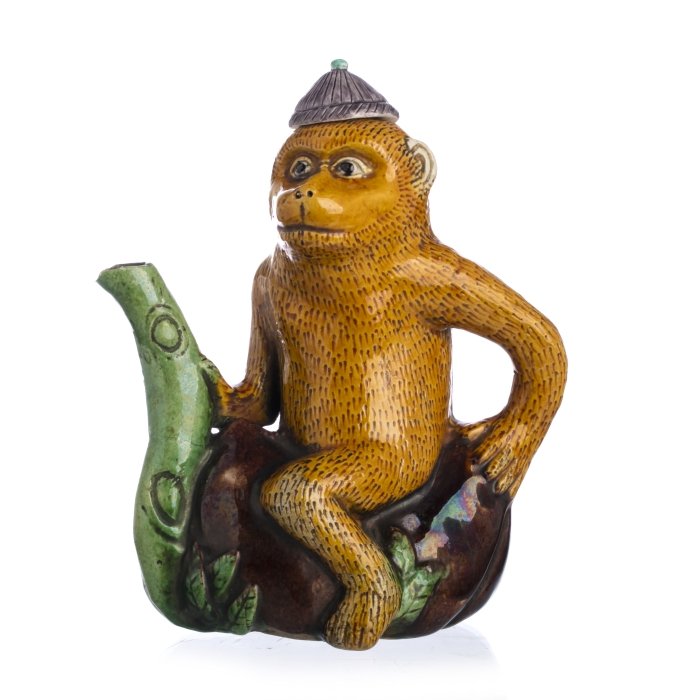 Chinese Ceramic 'Monkey & Aubergine' Teapot, Kangxi (1 of 1)