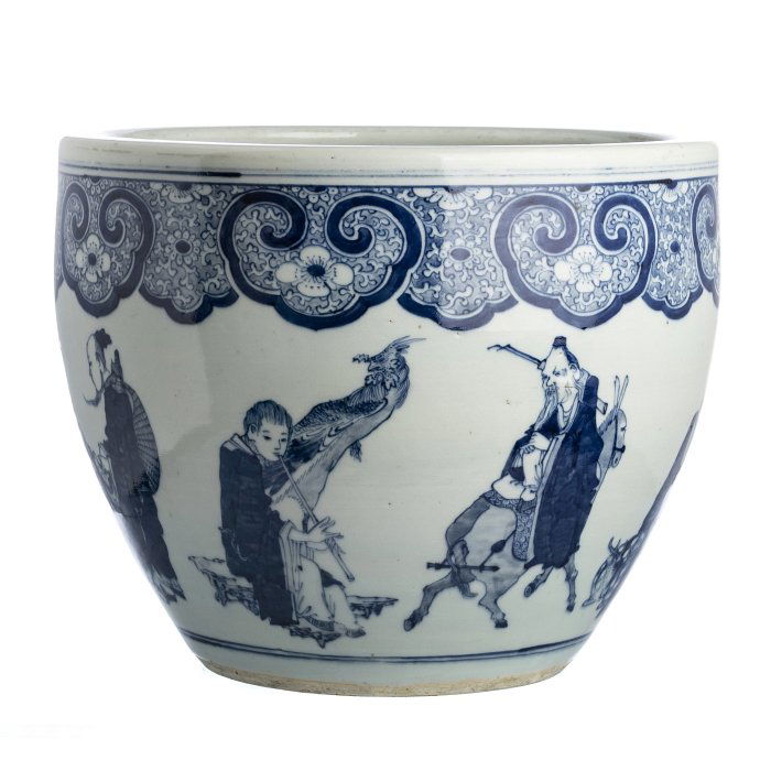 'Eight Immortals' cachepot in chinese porcelain, (1 of 1)