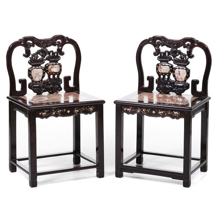 Pair of Chinese chairs with marble, Minguo (1 of 1)