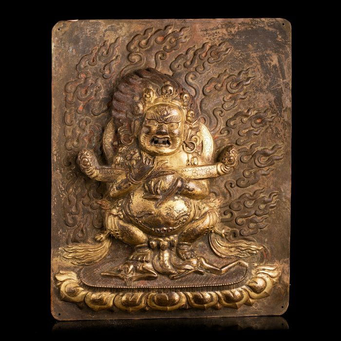 Tibetan gilt copper plaque of Mahakala, 18th century (1 of 1)