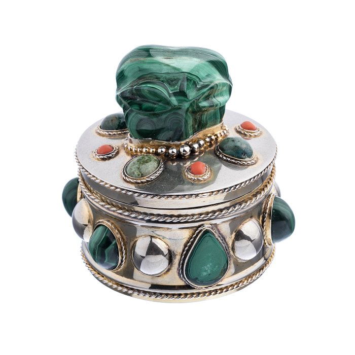 Gilt Silver box with malachite and coral (1 of 1)