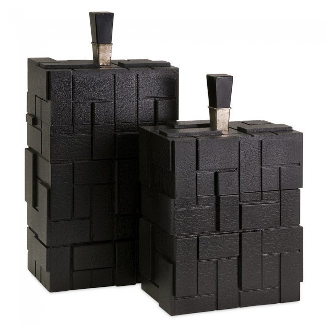 Carolyn Kinder Set of 2 Lopez Decorative Boxes, Black/G: Unique set of two handcrafted wooden boxes feature a sophisticated three dimensional design Designed exclusively for IMAX by renowned artist Carolyn Kinder Due to the artisan crafted nature of this pr