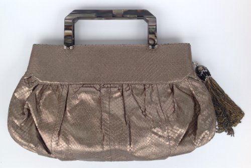 Judith Leiber Lizard Skin Champagne Purse (Mirror + Com: Judith Leiber Lizard Skin champagne Purse Inside, signature Judith Leiber plaque 13"L x 8"H