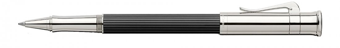 Faber Castell von Graf Classic Ebony Rollerball platinu: Faber Castell von Graf Classic Ebony Rollerball platinum in wooden box model 145511------With finely ribbed surface that typifies the Graf collectionSpring-loaded clip and trim are plated with rhodium