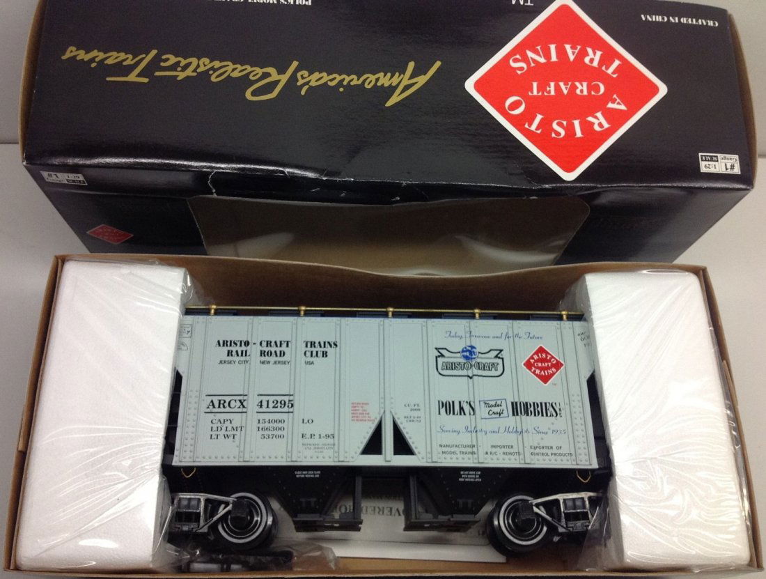ARISTO-CRAFT TRAINS, ART-41295, ARRC, RAILROAD CLUB 199: ARISTO-CRAFT TRAINS, ART-41295, ARRC, RAILROAD CLUB 1995, 2 BAY COVERED HOPPER "G" SCALE TRAIN CONDITION: C-10 , BRAND NEW IN ORIGINAL BOX