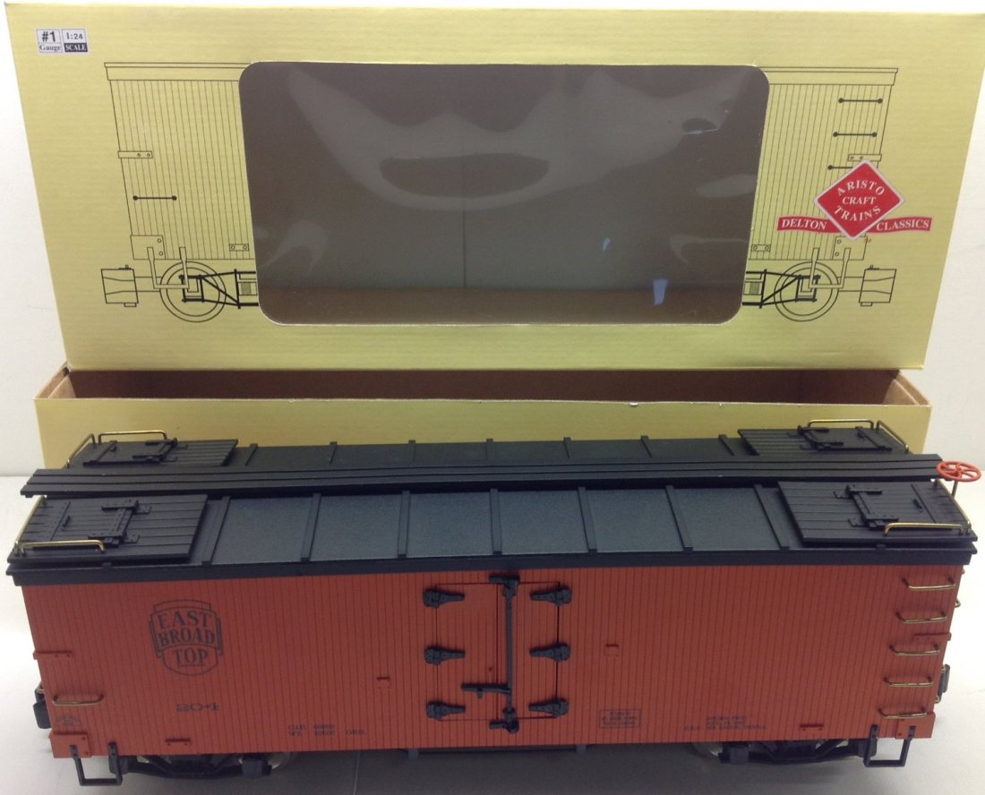 ARISTO-CRAFT TRAINS, ART-86204, EAST BROAD TOP #204, WO: ARISTO-CRAFT TRAINS, ART-86204, EAST BROAD TOP #204, WOOD REEFER CAR "G" SCALE TRAIN CONDITION: C-10 , BRAND NEW IN ORIGINAL BOX