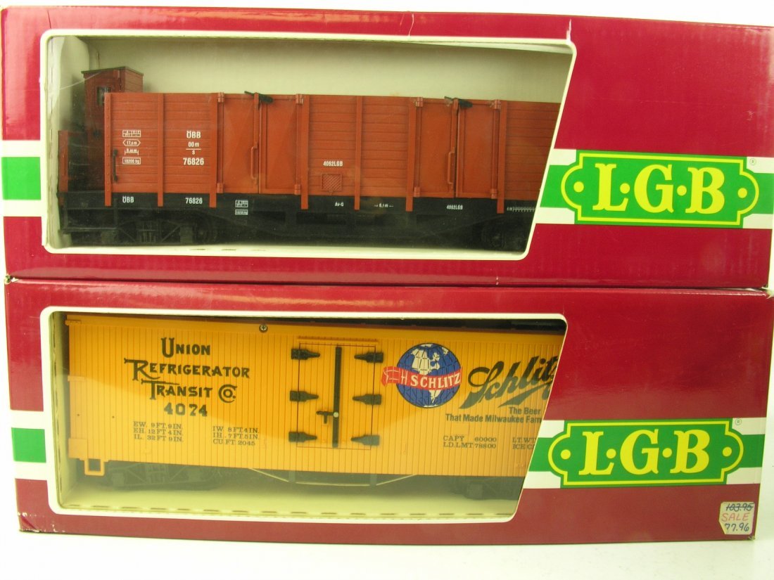 LOT OF 4 LGB collectible TRAIN: Lgb 4074-b02 Tiffany Dsp & Prr, Summer & Winter Refrigerator Car -------------------------------------------LGB 4074-z02, Schlitz, Union Refrigerator Transit Co. --------------------------------------