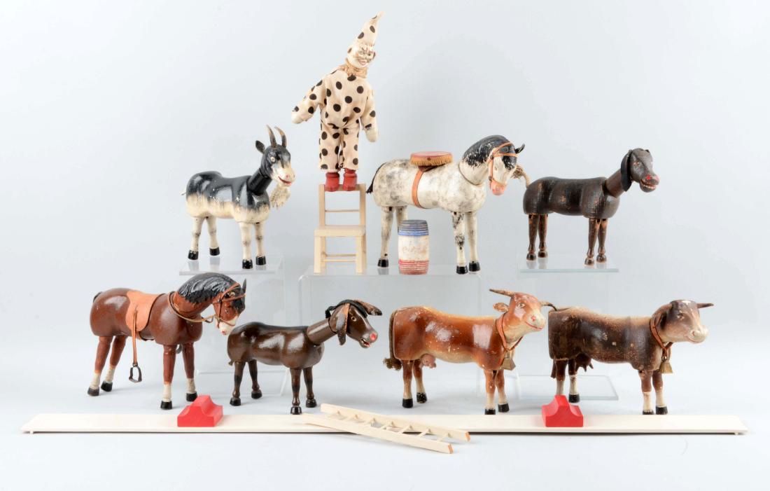 Lot of 7:  Full Sized Schoenhut Animals w/Clown. (1 of 1)