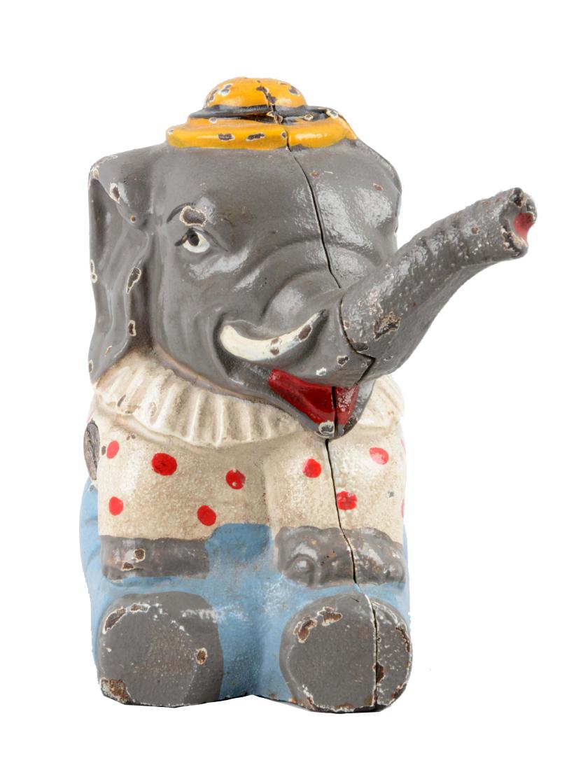 Hubley Cast Iron Seated Elephant Still Bank. (1 of 3)
