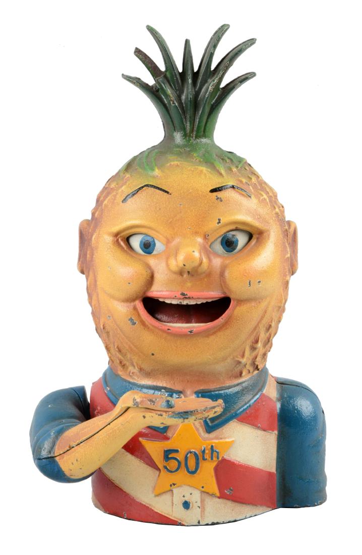Penny Pineapple Cast Iron Mechanical Bank. (1 of 3)