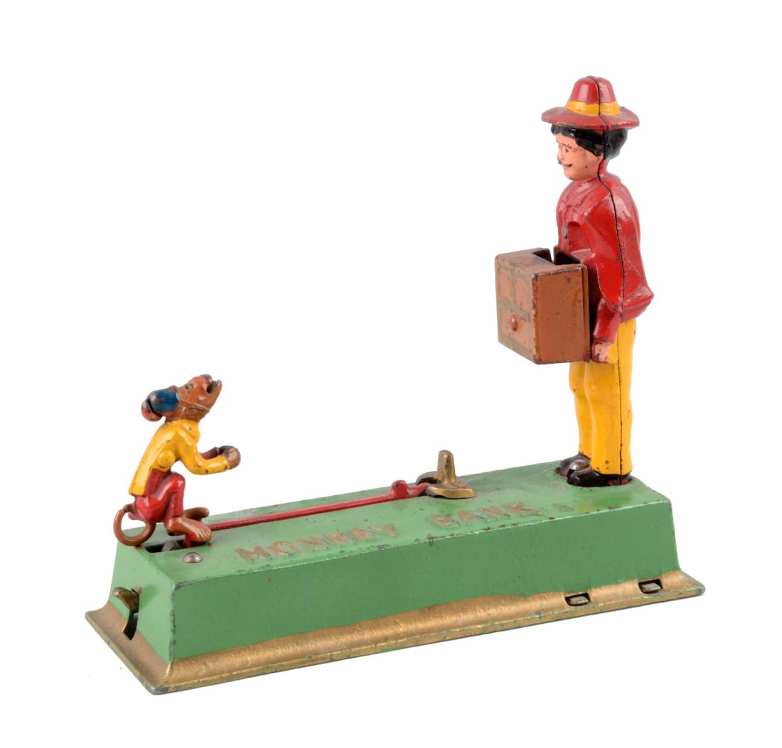 Hubley Cast Iron 1933 Monkey Bank Mechanical Bank. (1 of 4)
