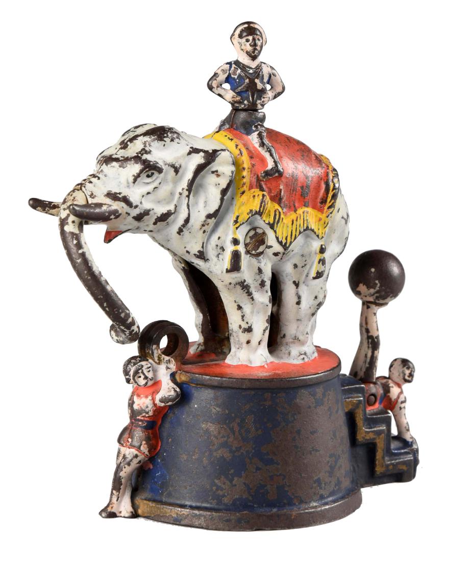 J. & E. Stevens Cast Iron Elephant and Three Clowns (1 of 3)