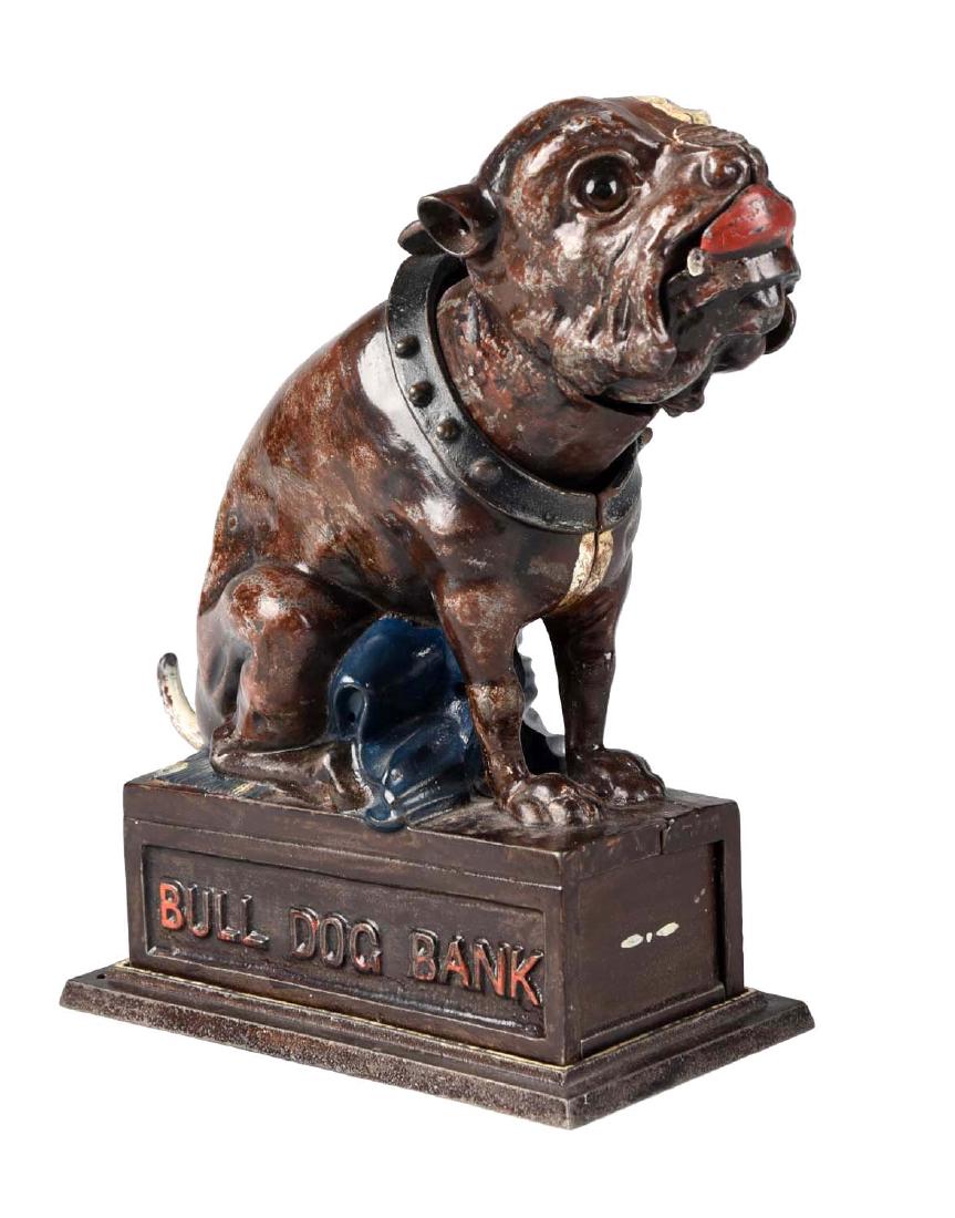 J. & E. Stevens Cast Iron Bulldog Mechanical Bank. (1 of 3)