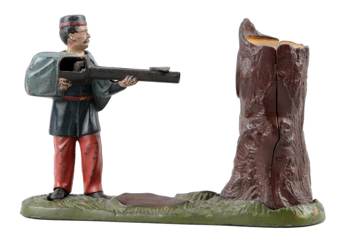 J. & E. Cast Iron Creedmoor Mechanical Bank. (1 of 3)
