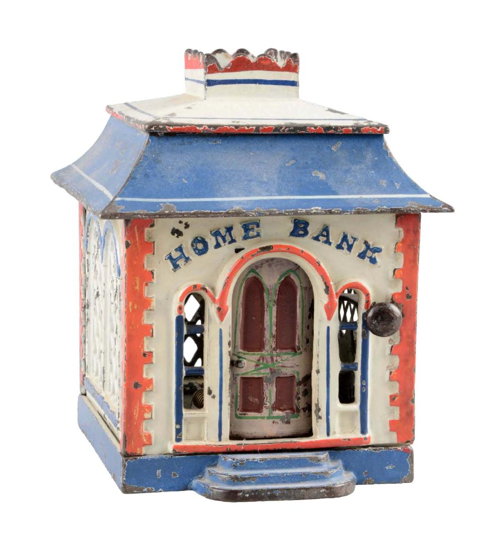 J. & E. Stevens Cast Iron Home Mechanical Bank. (1 of 2)