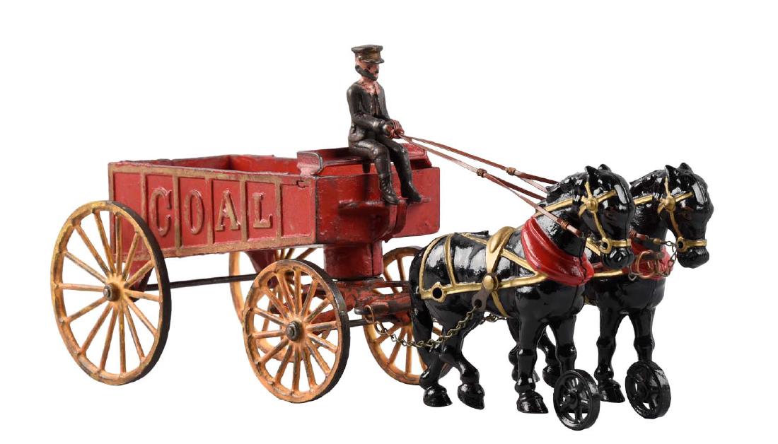 Hubley Two Horse Drawn Cast Iron Coal Wagon. (1 of 2)