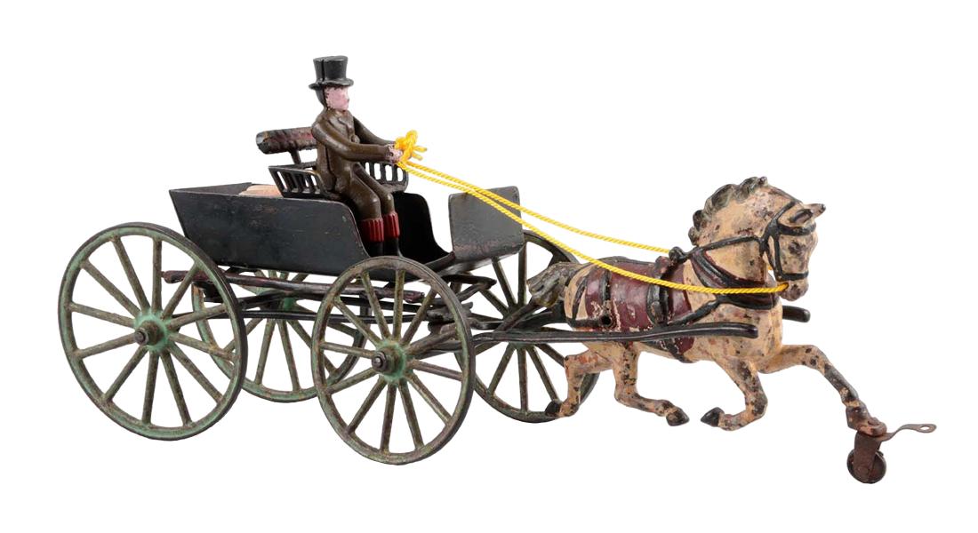 Pratt & Letchworth Horse Drawn One Seat Surrey.: Over paint to wheels and horse. Replaced driver. (JY). (Good). 14-1/2'' L.