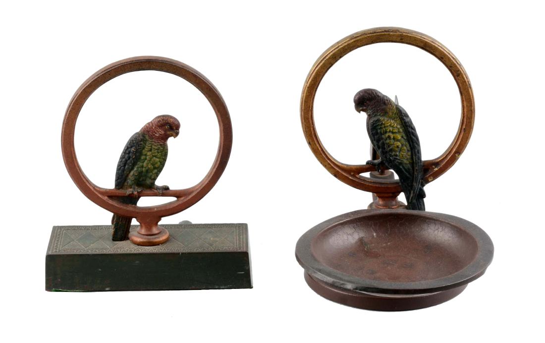 Lot Of 2: Cast Iron Parrot In Ring Doorstop & Smoking (1 of 2)