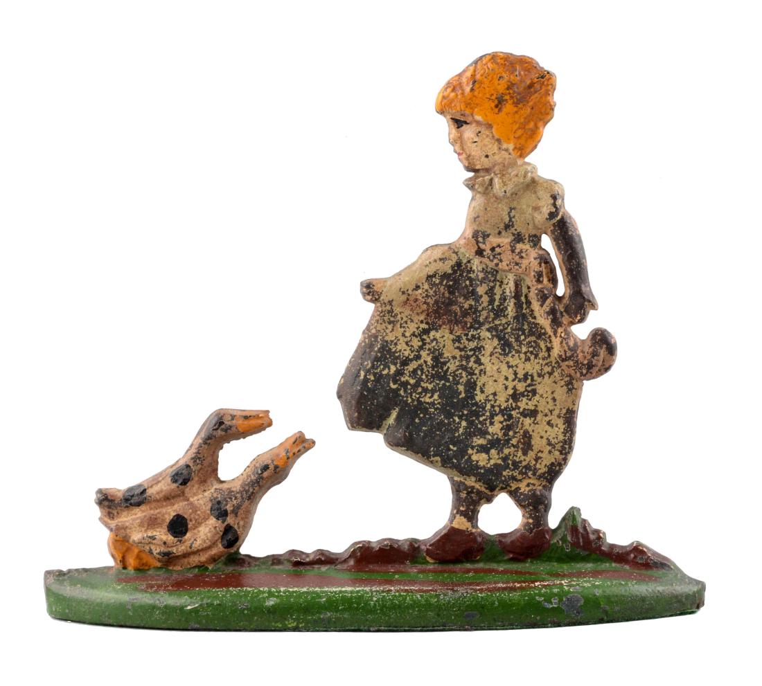 Cast Iron Girl Feeding Geese Doorstop. (1 of 2)