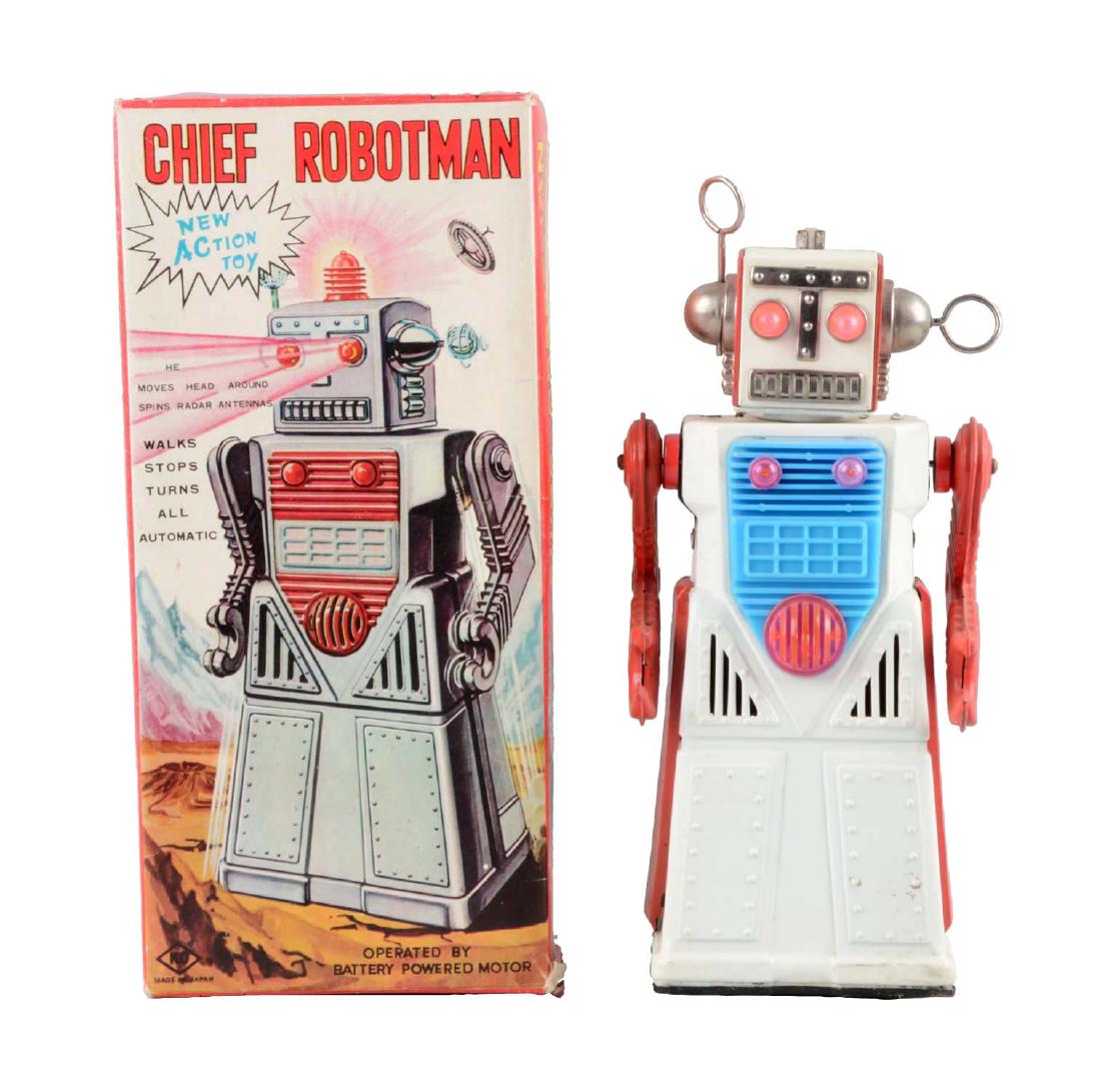 Japanese Tin Litho Battery-Operated Chief Robot Man. (1 of 2)