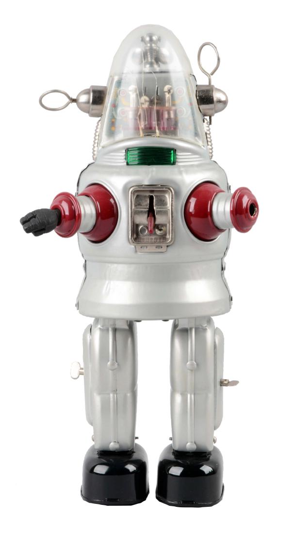 Japanese Tin Litho Battery Operated Silver Robby Robot. (1 of 2)