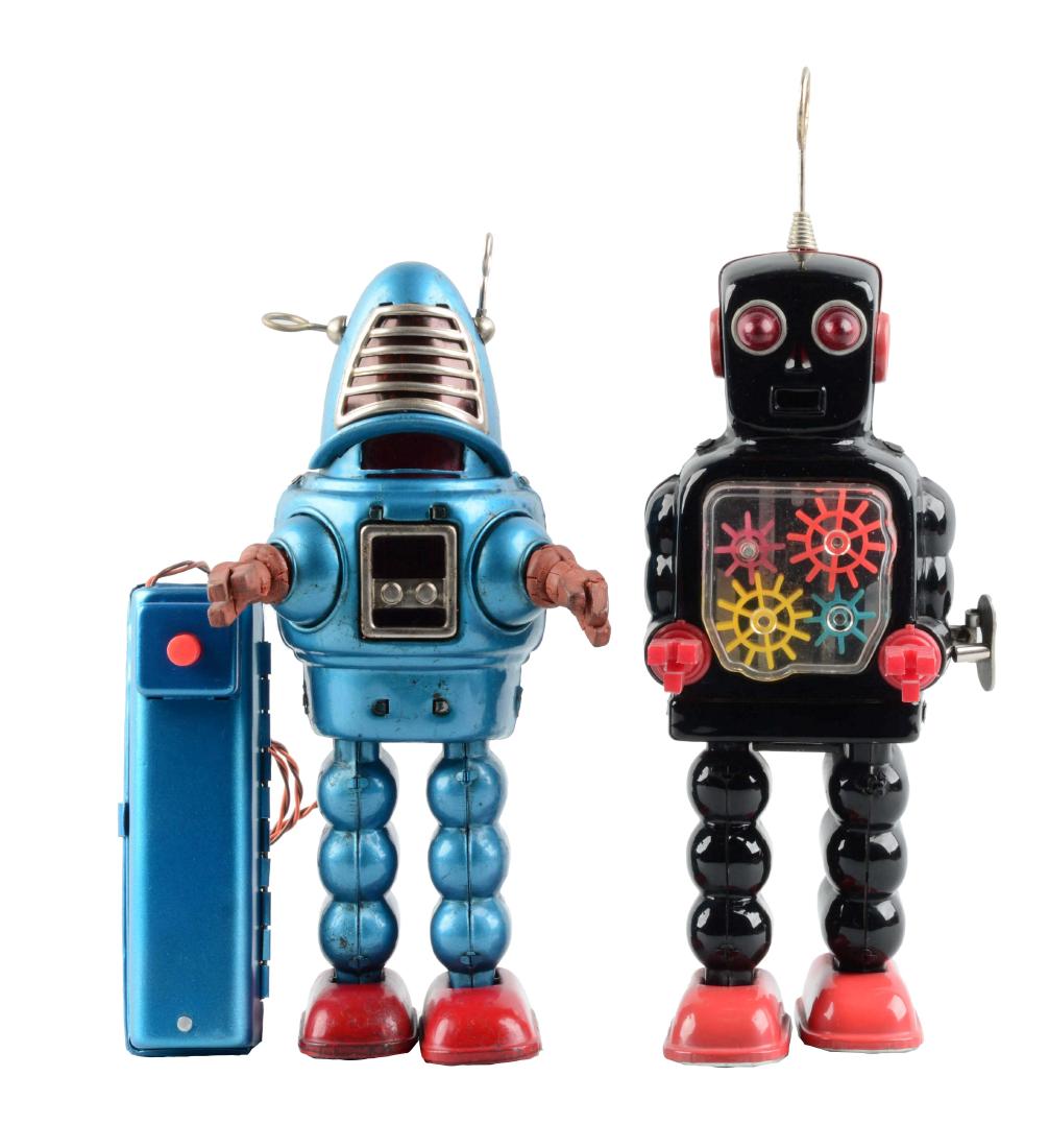 Lot Of 2: Japanese Tin Litho Remote Control Robots. (1 of 2)