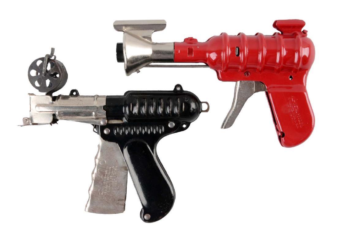 Lot Of 2: American Made Wyandotte Space Pistols.: The first is an nu-matic pistol with a recoiling barrel. The second is a space ray gun, marked "Wyandotte". Both are all metal. Red gun is restored and rechromed. (Comes with professionally done toy t