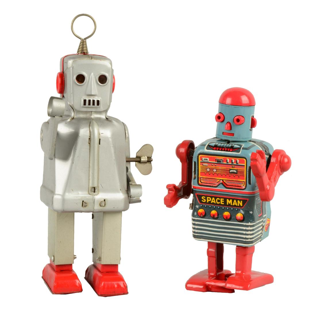 Lot Of 2: Japanese Tin Litho Wind-Up Robots. (1 of 2)