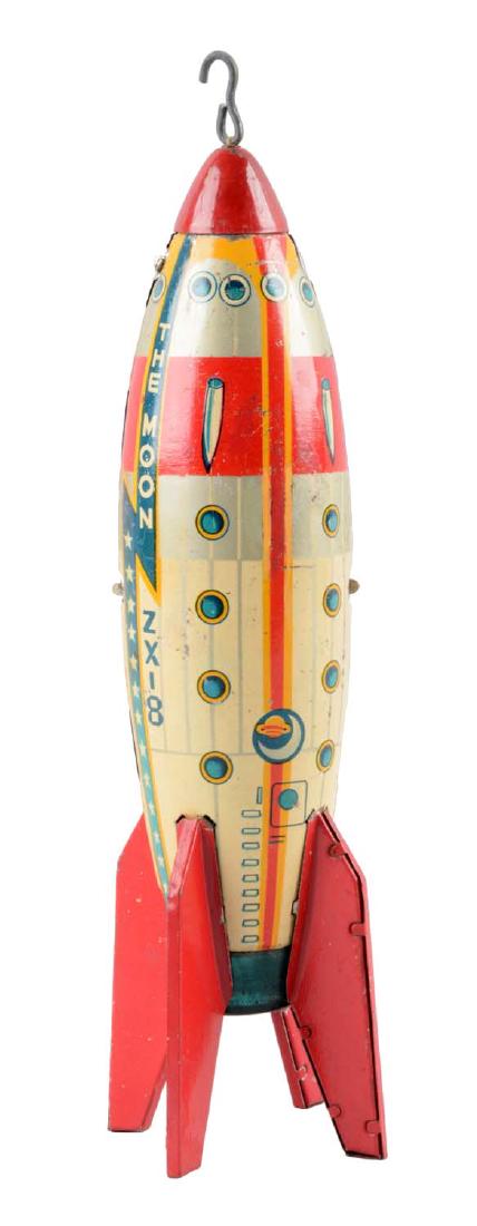 Japanese Tin Litho String-Wind ZX-8 (The Moon) Rocket. (1 of 2)