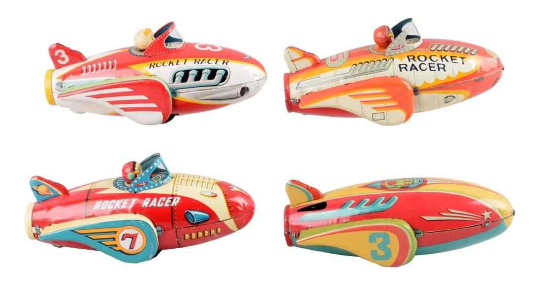 Lot Of 4: Japanese Tin Litho Friction Rocket Toys. (1 of 1)