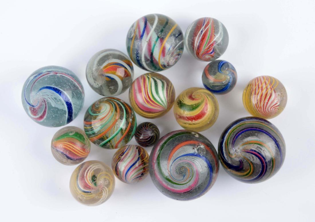 Lot Of 15: Assorted Swirl Marbles. (1 of 1)