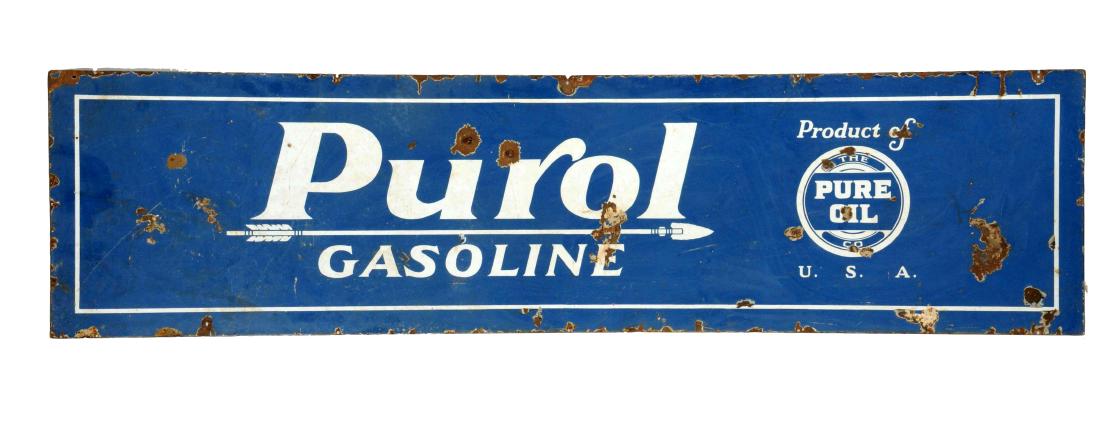 Purol Gasoline w/ Arrow Logo Porcelain Sign. (1 of 2)