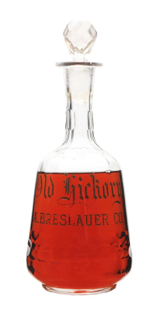 Old Hickory Etched Back Bar Bottle.: Circa 1890's. Nice etching of the words "Old Hickory" across the front.Dimensions: 11 - 1/4" T.