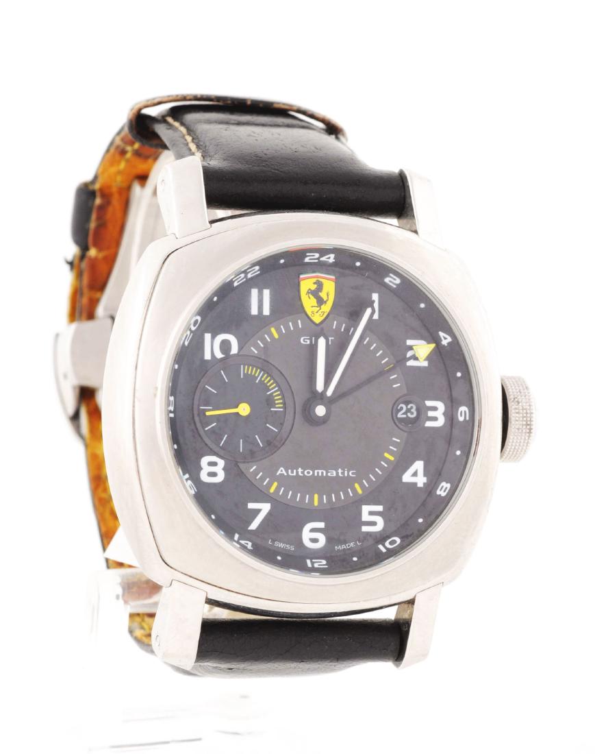 Panerai Ferrari Scuderia GMT: Model: Panerai Ferrari Scuderia GMT Brand: Panerai Reference Number: FER 9 Gender: Mens Case Material Type: Stainless Steel Dial Color: Black / Grey Display: Analog Watch Year: Box & Papers: Authentic