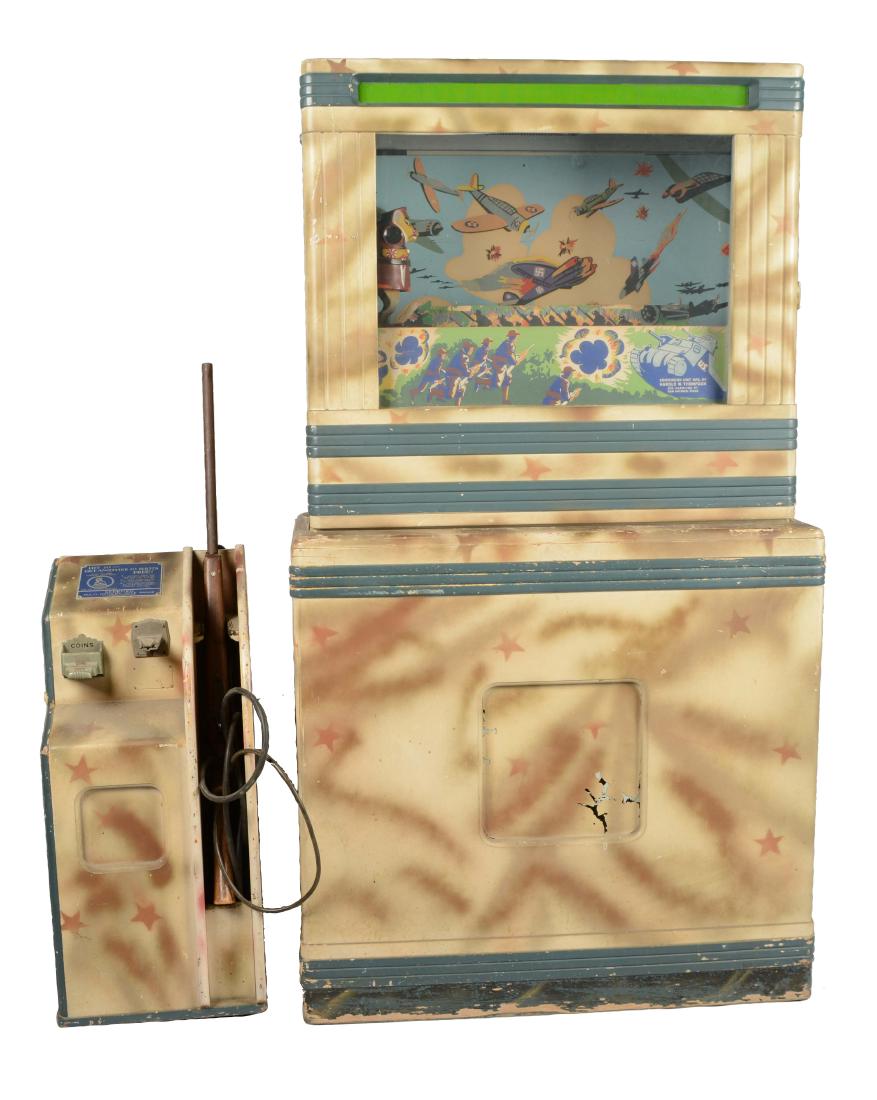 25¢ Seeburg Ray-O-Lite Shoot The Rat Rifle Range Arcade: Seeburg's Ray-O-Lite games show up in various themes, but they all function in the same way. This model is a WWII theme where the target is a bloody, two-faced, Hitler / Tojo rat with light sensors in