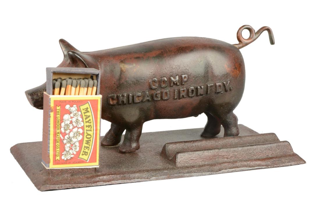 Figural Pig Cigar Cutter and Match Holder. (1 of 5)