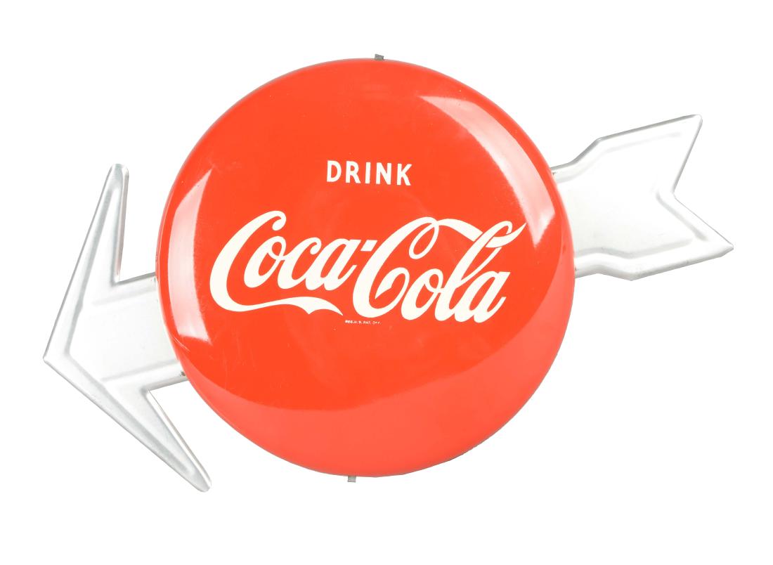 Rare Coca-Cola Button Sign With Arrow. (1 of 5)