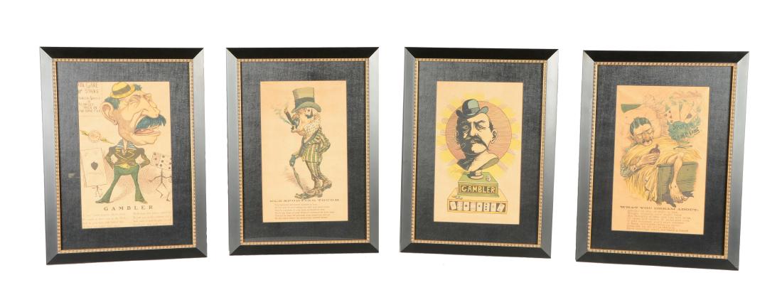 Lot Of 4: Caricatures Of Gamblers.: All four of these caricatures are on yellowed paper and are beautifully framed. 19-1/2"T. x 14-1/4"W. x 1-1/4"D.