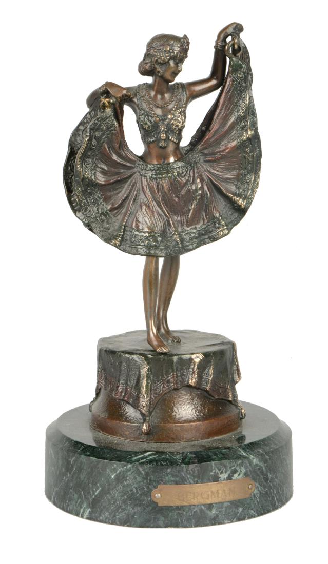 Franz Bergman Naughty Bronze Gypsy Figurine.: This beautiful bronze sculpture depicts a gypsy woman fanning out her skirt. The front portion of her skirt may be lifted up to reveal her nude body. With Bergman's cartouche on the backside of the ba