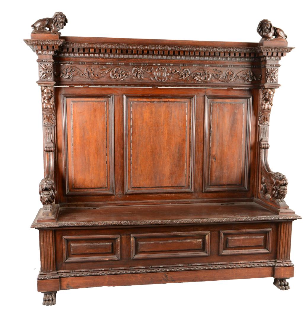 Antique Carved Hall Bench. (1 of 11)