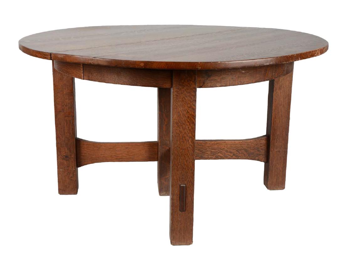 Gustav Stickley 5-Leg Cross-Stretcher Dining Table. (1 of 8)