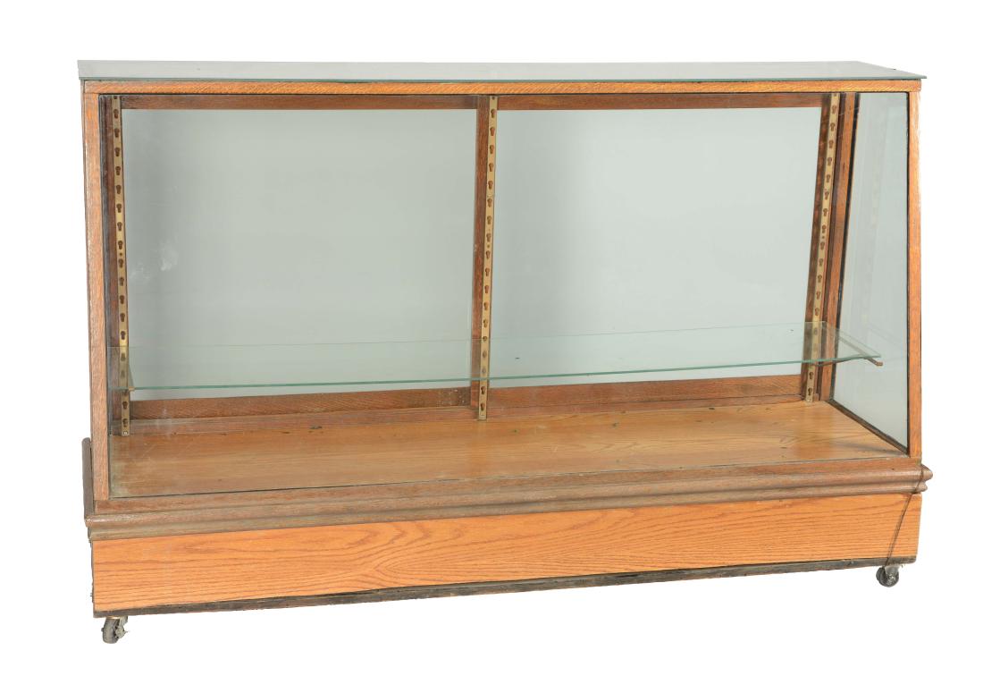 Large Glass And Wood Trapezoid Display Showcase. (1 of 10)