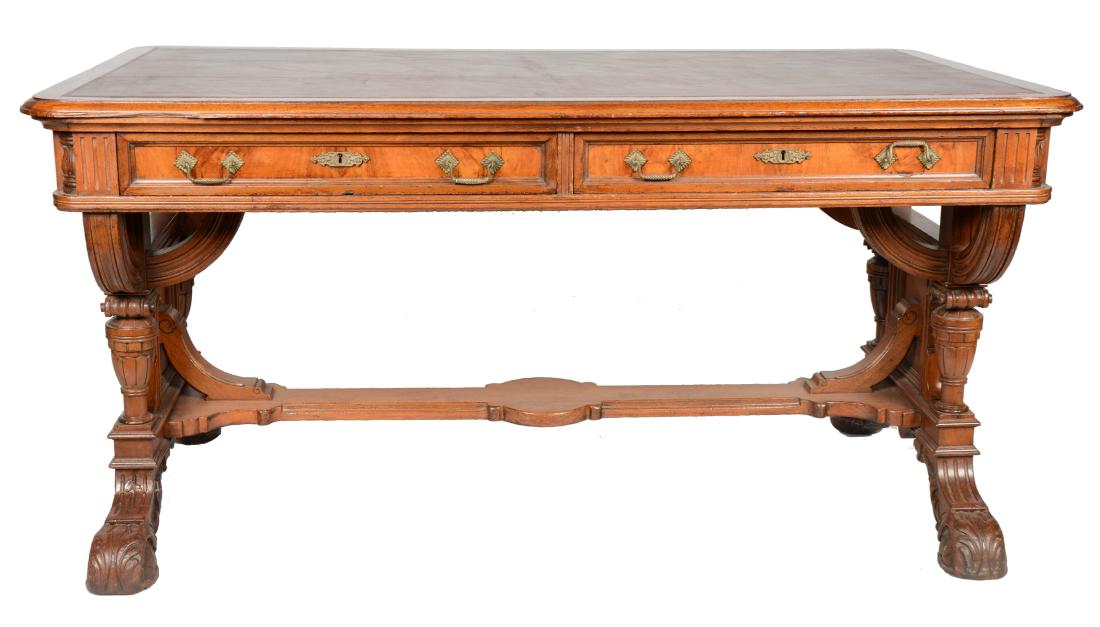 Carved Wood Library Table. (1 of 11)